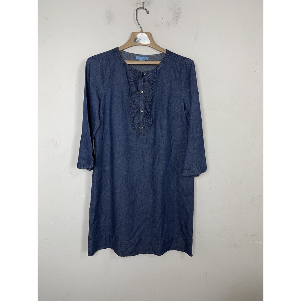 Draper James Womens Dress 8 Blue Coastal Beachy Denim Ruffle Romantic Capsule